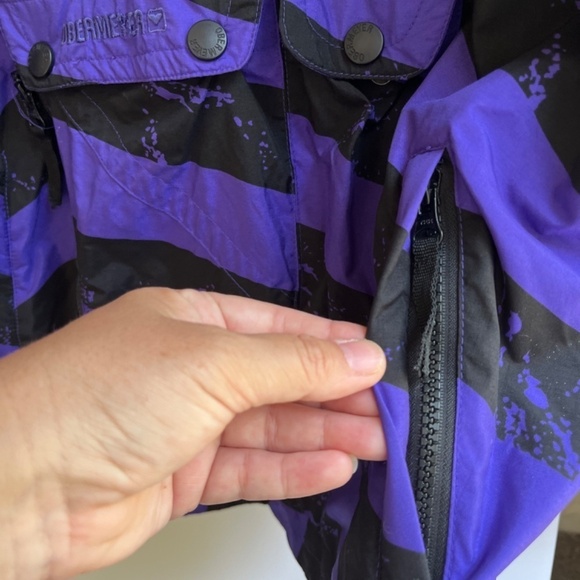 Obermeyer Purple Black Striped Popover Ski Pullover Coat with Pockets, Size S - Picture 8 of 14